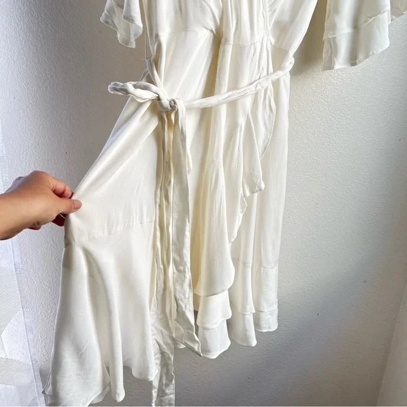 City Chic | Evans White Ruffle Hem Wrap Mini Dress - Picture 3 of 7
